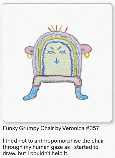 Colourful Funky Grumpy chair drawn by crayons